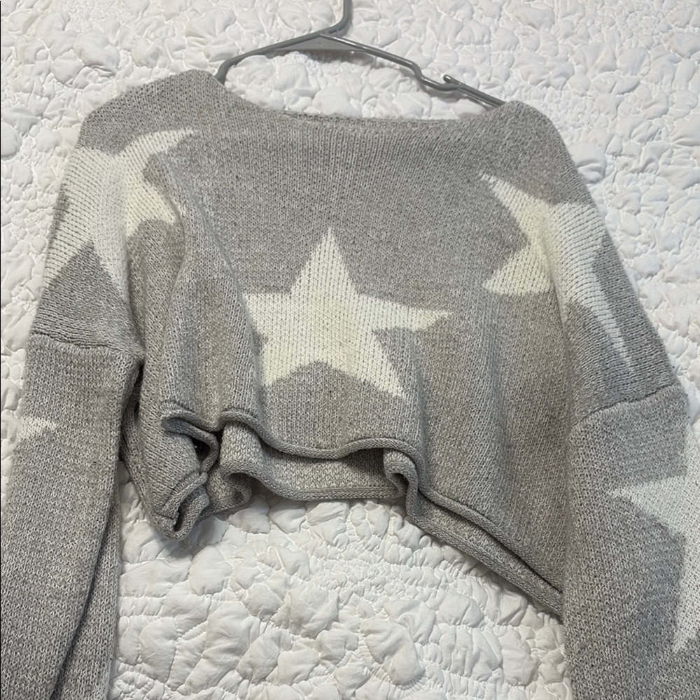 Gray Star Patterned Women's Sweater